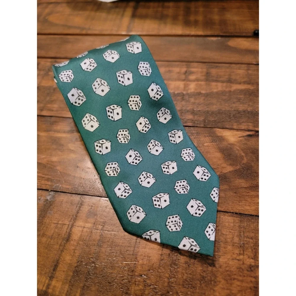 PARQUET Silk Necktie‎ Green White Dice Pattern Men's Fashion Accessory 58